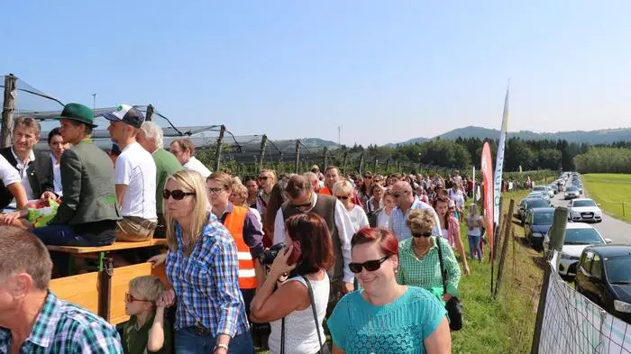 Beim ersten Apfelpflückfest am Bio-Hof der Familie Hasenhütl in Kumberg konnten die Besucher gemeinsam mit Prominenten Äpfel pflücken.