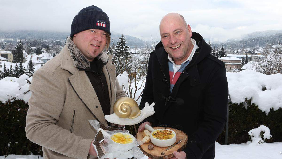 Kulinarische Zusammenarbeit: &quot;Zuagrast&quot;-Wirt Thomas Lercher und Christoph Salanda von der 1. Kärntner Feinschneckerei