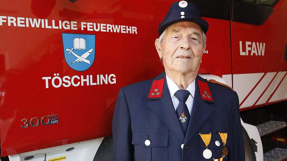 Johann Kopeinig ist seit 70 Jahren bei der Freiwilligen Feuerwehr Töschling