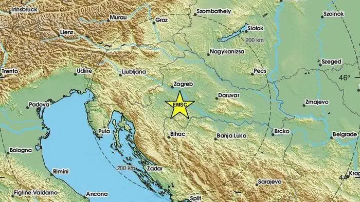 Erdbeben 45 Kilometer südlich von Zagreb in Kroatien