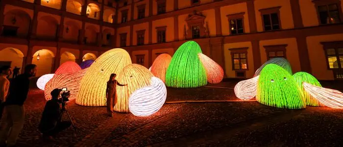 Beim Schloss Eggenberg leuchteten die Installationen am Donnerstagabend im Probelauf