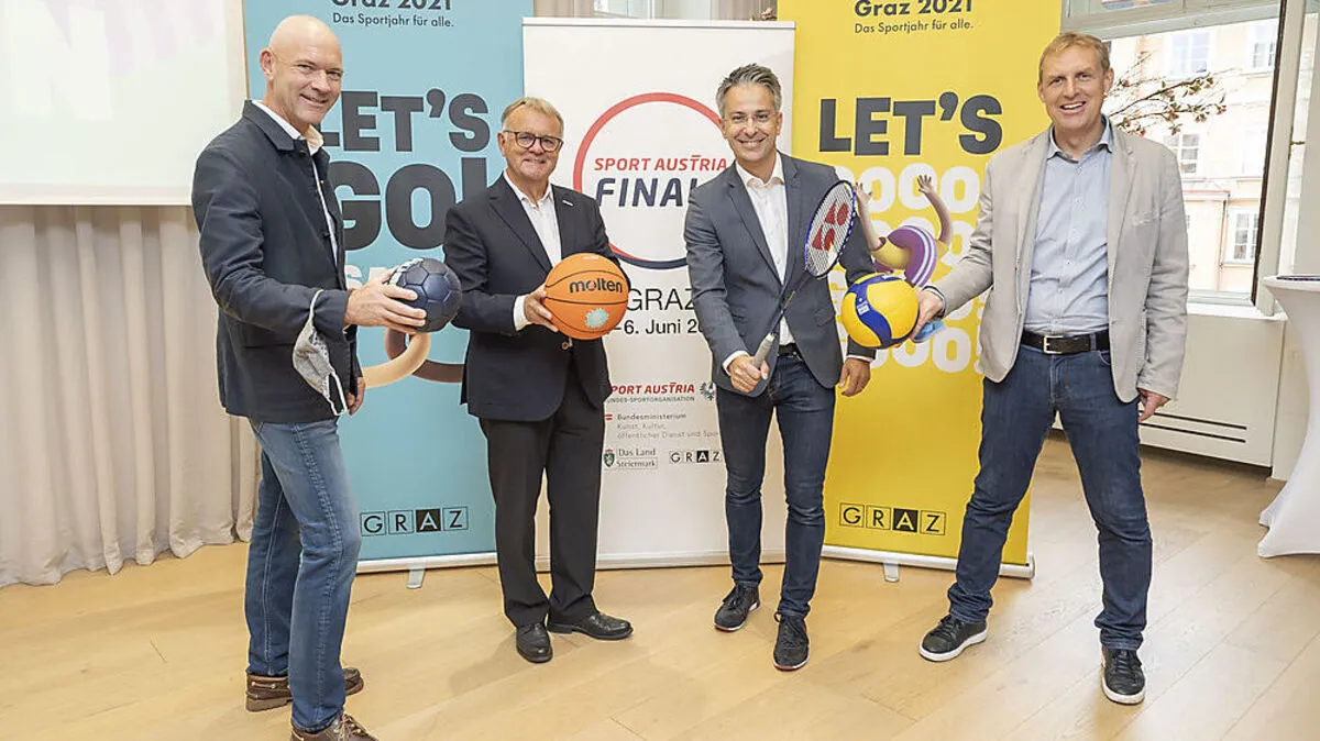Finals-Koordinator Jürgen Winter, Sport Austria-Präsident und führerer LH des Burgenlands Hans Niessl, der Grazer Sportstadtrat Kurt Hohensinner und Sportjahr-Koordinator Markus Pichler
