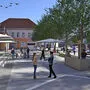 Zukünftig könnte die derzeitige Nebenfahrbahn am Voitsberger Hauptplatz zur Begegnungszone umfunktioniert werden