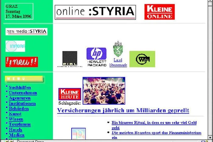 1996 ist der Online-Auftritt der Kleinen Zeitung unter den Marken "Styria Online" und "Carinthia Online" in einem neuen Design verfügbar.