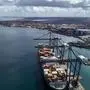 ship docked at the port salvador, bahia, brazil - september 25, 2024: aerial view of a ship moored in the port of the city of Salvador. SALVADOR BAHIA BRAZIL Copyright: xJoaxSouzax 250924JOA111