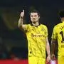 Dortmund's Austrian midfielder #20 Marcel Sabitzer (L) reacts during the UEFA Champions League semi-final second leg football match between Paris Saint-Germain (PSG) and Borussia Dortmund, at the Parc des Princes stadium in Paris on May 7, 2024. (Photo by FRANCK FIFE / AFP)
