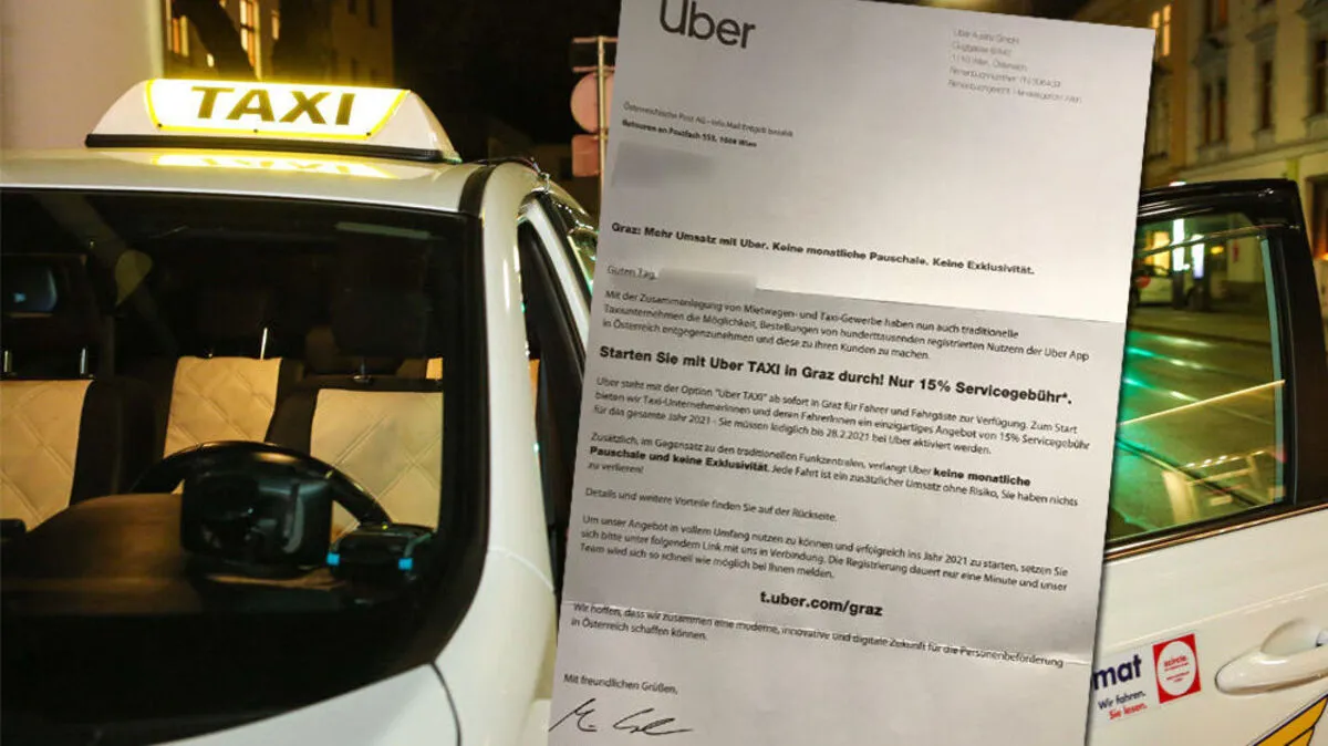 Dieses Schreiben erging an Grazer Taxiunternehmen: Bis Ende Februar kann man sich als Uber-Fahrer registrieren - und neben den "klassischen" Taxifahrten für das US-Unternehmen unterwegs sein