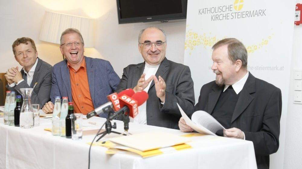 Bischof Wilhelm Krautwaschl und Generalvikar Erich Linhardt (rechts) sowie Thomas Bäckenberger und Johannes Rauchenberger präsentierten das Programm für 2018