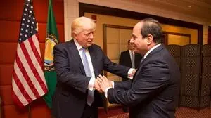 May 21, 2017 - Riyadh, Saudi Arabia - U.S. President Donald Trump greets Egyptian President Abdel Fattah Al Sisi before a bilateral meeting at the Ritz-Carlton Hotel May 21, 2017 in Riyadh, Saudi Arabia. Trump held the meeting on the sidelines of the Gulf Cooperation Council Summit. Riyadh Saudi Arabia PUBLICATIONxINxGERxSUIxAUTxONLY - ZUMAp138 20170521_zaa_p138_003 Copyright: xShealahxCraigheadx

May 21 2017 Riyadh Saudi Arabia U S President Donald Trump greets Egyptian President Abdel Fattah Al Sisi Before a bilaterally Meeting AT The Ritz Carlton Hotel May 21 2017 in Riyadh Saudi Arabia Trump Hero The Meeting ON The Sideline of The GULF Cooperation Council Summit Riyadh Saudi Arabia PUBLICATIONxINxGERxSUIxAUTxONLY ZUMAp138 20170521_zaa_p138_003 Copyright xShealahxCraigheadx  