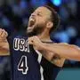 Stephen Curry | FILE - United States' Stephen Curry (4) celebrates after beating France to win the gold medal during a men's gold medal basketball game at Bercy Arena at the 2024 Summer Olympics, Saturday, Aug. 10, 2024, in Paris, France. (AP Photo/Mark J. Terrill,File)