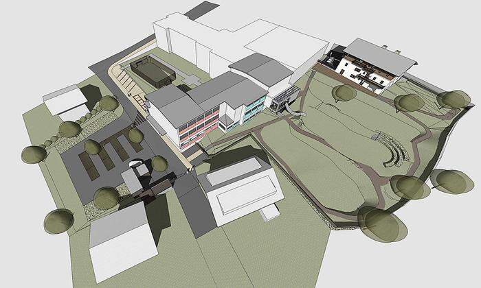 Planansicht von Architekt Mariacher für die Erweiterung des Bildungszentrums in Virgen