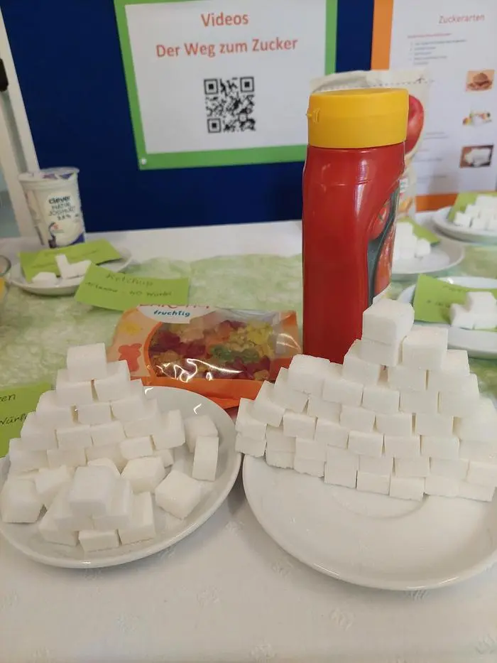 Die Schülerinnen und Schüler lernen, wie viel Zucker in Lebensmitteln enthalten ist