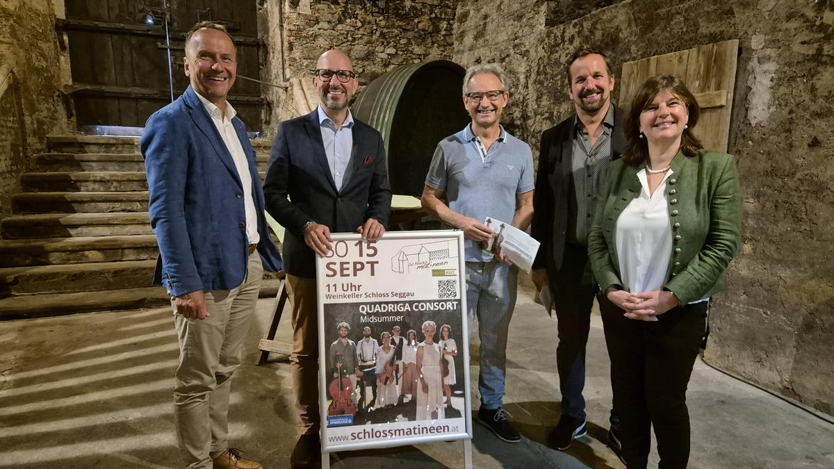 Wolfgang Schrei (Steiermärkische Sparkasse), Bürgermeister Michael Schumacher, Rafael Catalá (Kurator), Gernot Kratzer (Verein Leibnitz Kult) und Andrea Kager-Schwar (Direktorin Bischöfliche Gutsverwaltung Schloss Seggau) präsentierten das Programm