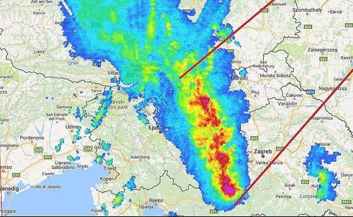 Die heftige Gewitterzelle von Donnerstagnachmittag streift die Steiermark im Süden