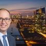 Wolfgang Ules, Vorstandsvorsitzender der Security KAG, im Hintergrund die Frankfurter Skyline mit dem EZB-Turm