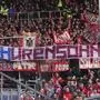 Bayern Munich supporters lift a banner reading 'You son of a bitch' against Hoffenheim club patron Dietmar Hopp during the German Bundesliga soccer match between TSG Hoffenheim and FC Bayern Munich in Sinsheim, Germany, Saturday, Feb. 29, 2020. (Tom Weller/dpa via AP)