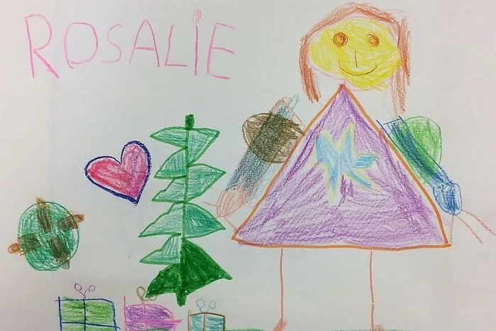 Den bunten Engel mit den Geschenken hat Rosalie Zangl aus der Stanz gezeichnet