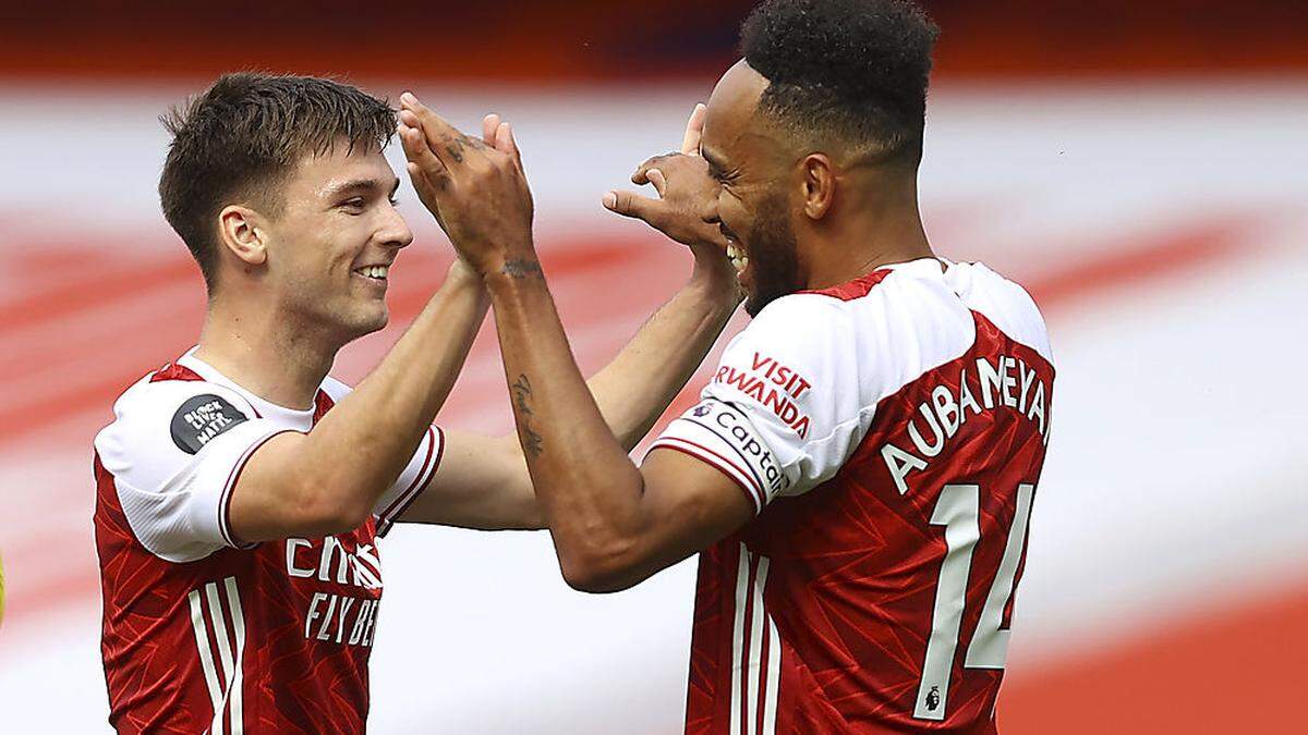 Kieran Tierney und Pierre-Emerick Aubameyang wollen auch gegen Chelsea jubeln.