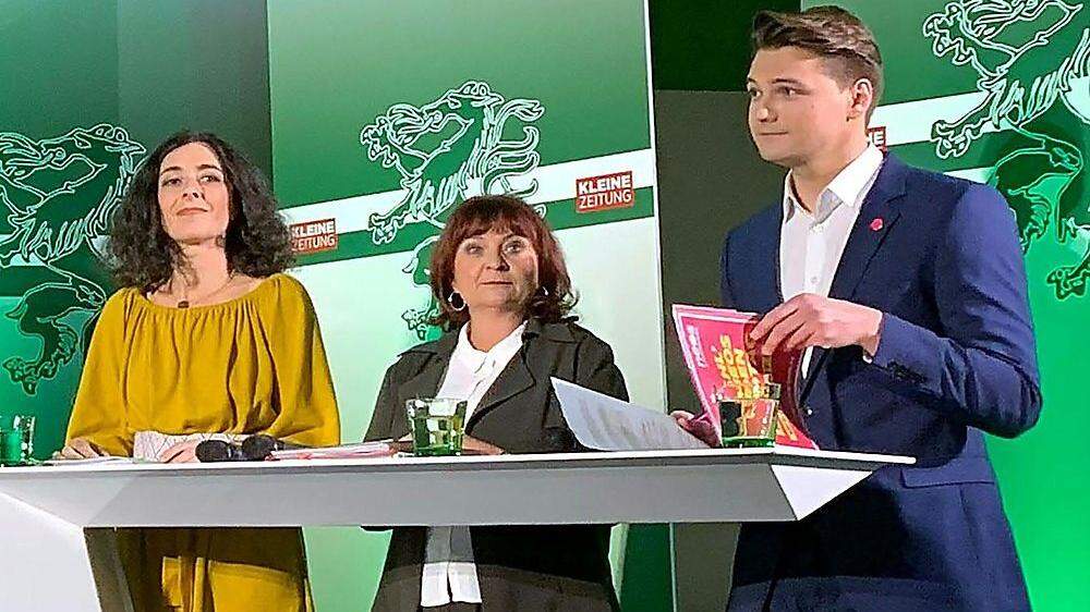 Sandra Krautwaschl, Claudia Klimt-Weithaler und Niko Swatek im Kleine-Zeitung-Wahlstudio