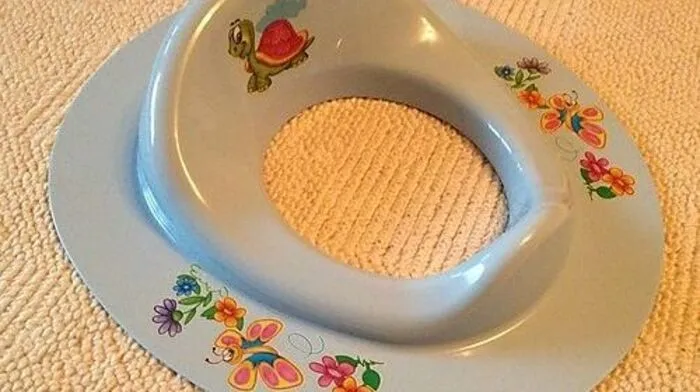 Diese Kinder-Klobrille hatte sich der Bub über den Kopf gezogen
