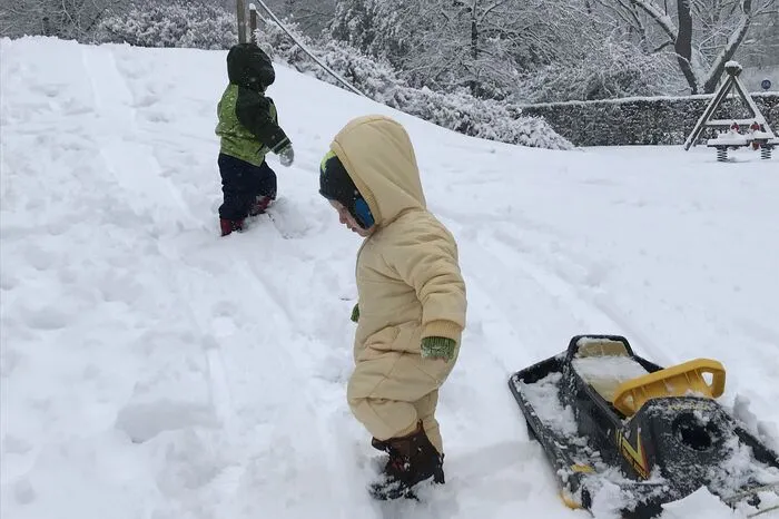 Durch den Schnee stapfen, mit dem Bob die Hügel runtersausen. Schon am frühen Vormittag hatten die Kleinen großen Spaß im Stadtpark.