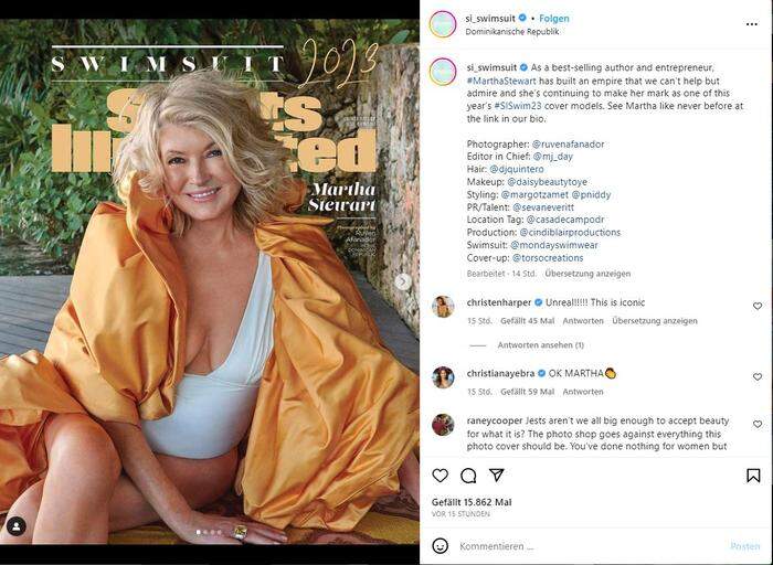 Auf Instagram präsentierte Sports Illustrated bereits das Cover mit Martha Stewart