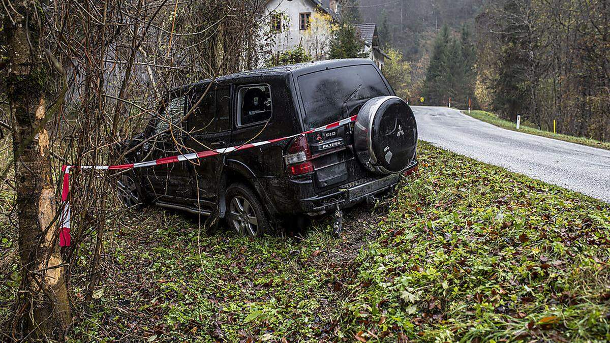 Das Unfallwrack in Waidisch bei Ferlach