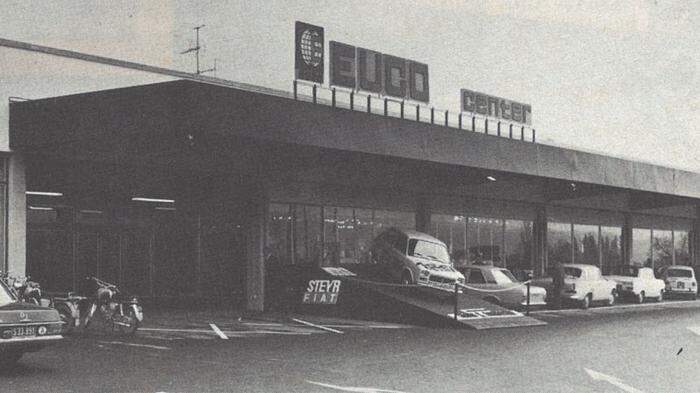 Das Einkaufszentrum Euco-Center im Süden von Wolfsberg im Eröffnungsjahr 1972