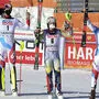 Henrik Kristoffersen (Mitte), flankiert von den Schweizern Ramon Zenhäusern und Sando Simonet 