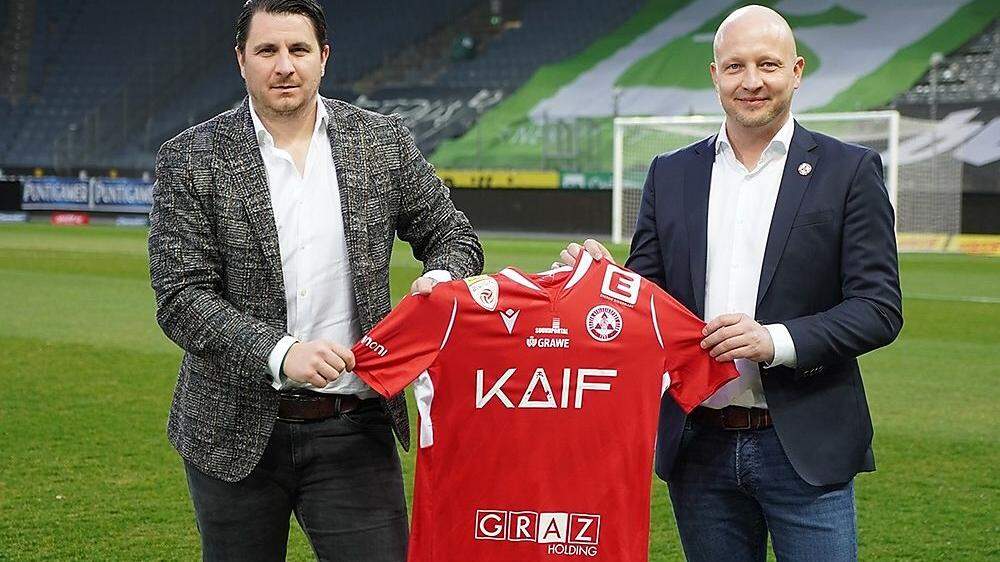 Kaif-Vertreter und DSV-Obmann Mario Bichler (links) und GAK-Obmann Rene Ziesler verkündeten das neue Sponsoring