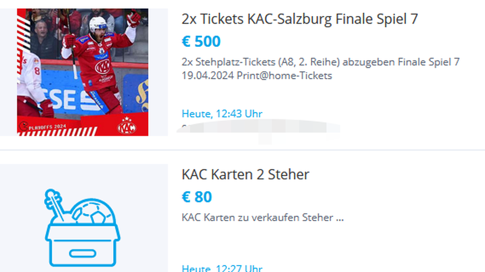 500 Euro für zwei „Steher“, ein anderer User hat billigere Stehplatzkarten anzubieten