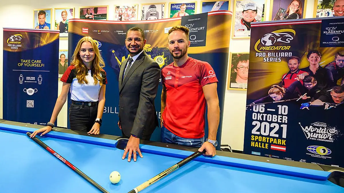 Nachwuchstalent Anna Riegler, Predator-Chef Karim Belhaj und 9er-Ball-Weltmeister Albin Ouschan