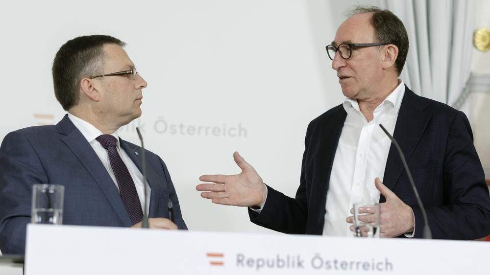 ÖVP-Klubchef August Wögigner (l.) mit Minister Johannes Rauch (Grünen) 