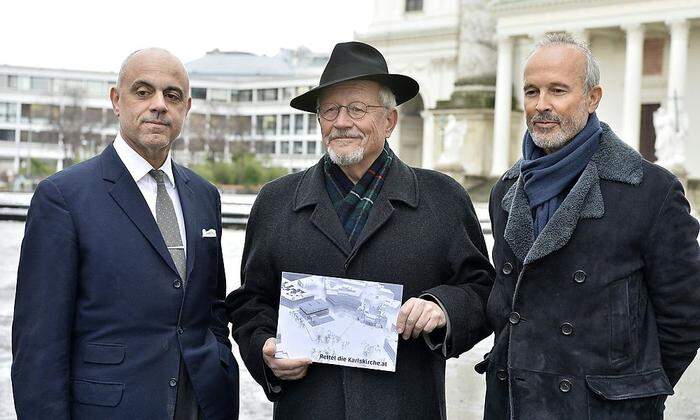 Wollen die Karlskirche 'retten': Gerald Matt, Friedmund Hueber und Erwin Wurm