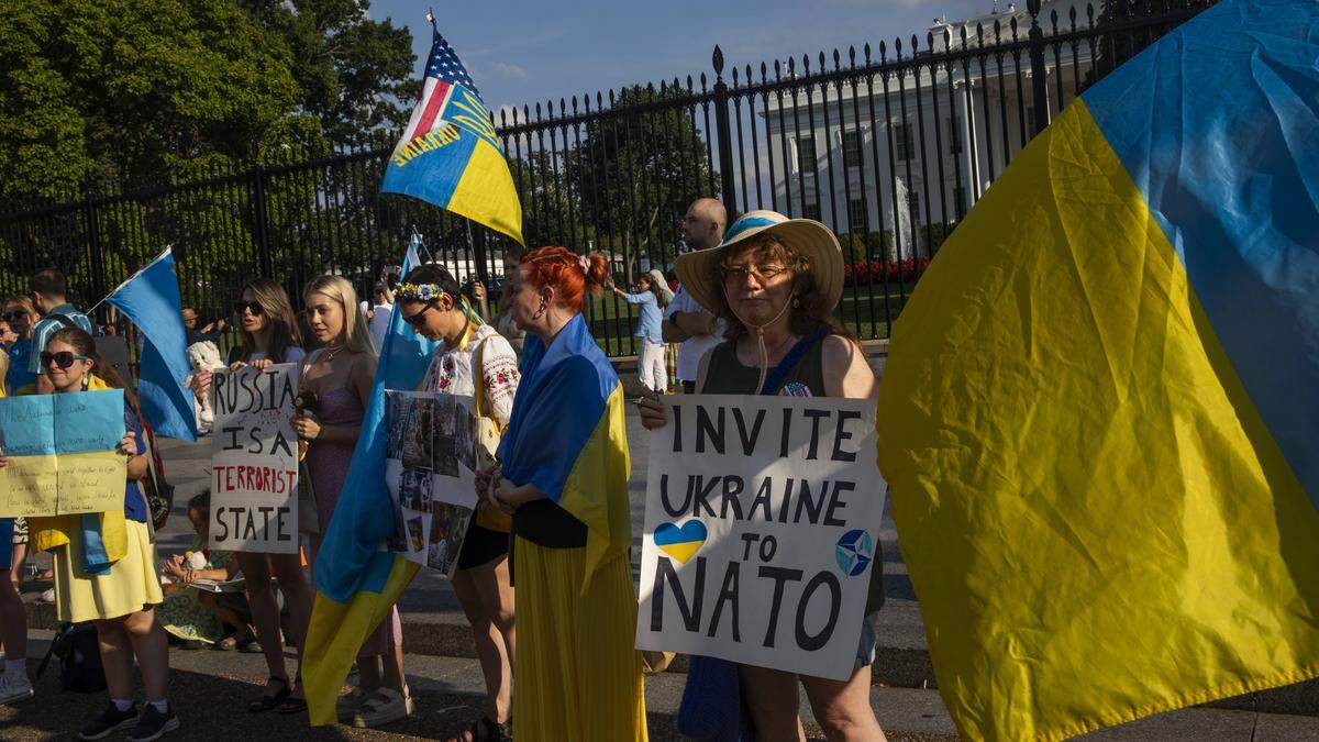 Demonstranten fordern vor dem Weißen Haus einen Beitritt der Ukraine zur Nato