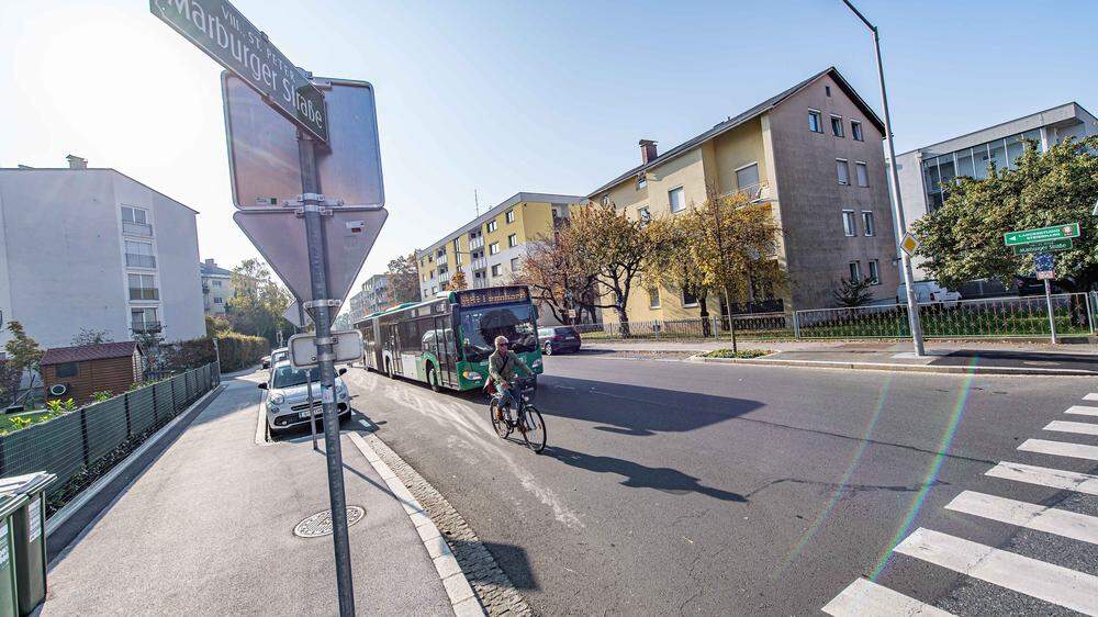 Noch Vorrangstraße mit Tempo 50, bald Fahrradstraße - die Marburger Straße in Graz