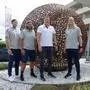 Die Handballer der Rhein-Neckar Löwen sind auf Trainingslager in Köflach: Uwe Gensheimer, Trainer Sebastian Hinze, Didi Peißl vom Handballverband und Tormann Mikael Appelgren (von links)