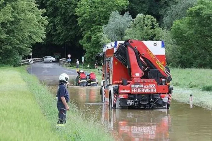 Südsteirischer Pkw-Lenker ignorierte Straßensperre und blieb in der hochwasserführenden Sulm stecken. Er flüchtete sich aufs Autodach. 20 Männer der Freiwilligen Feuerwehr Leibnitz rückten aus, um ihn zu retten. Der Lenker musste den Einsatz bezahlen.