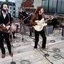 Paul McCartney, George Harrison, John Lennon und Ringo Starr auf dem Dach von Apple-House