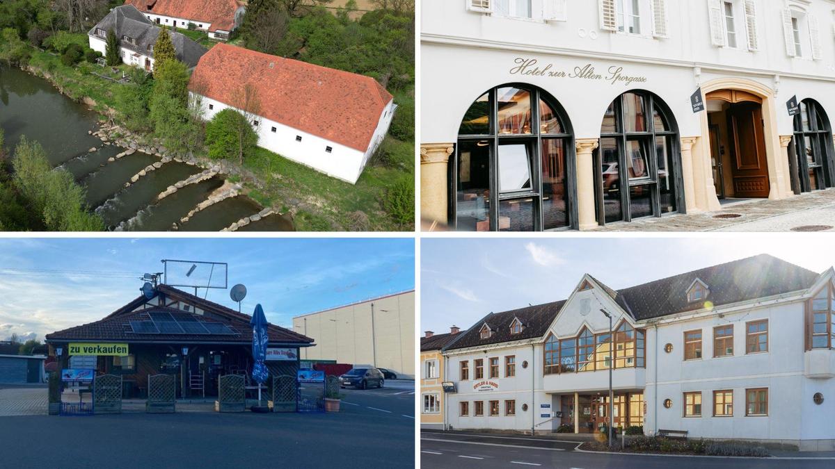 Eine 700 Jahre alte Mühle mit Anwesen an der Raab, das Hotel Sporer in Bad Radkersburg, ein Imbissstand in Berndorf und das alte Gnaser Gemeindeamt stehen auf willhaben.at zum Verkauf