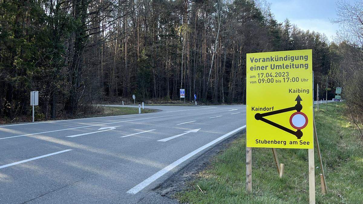 Am Montag, 17. April wird der Verkehr über Kaibing und Kaindorf umgeleitet