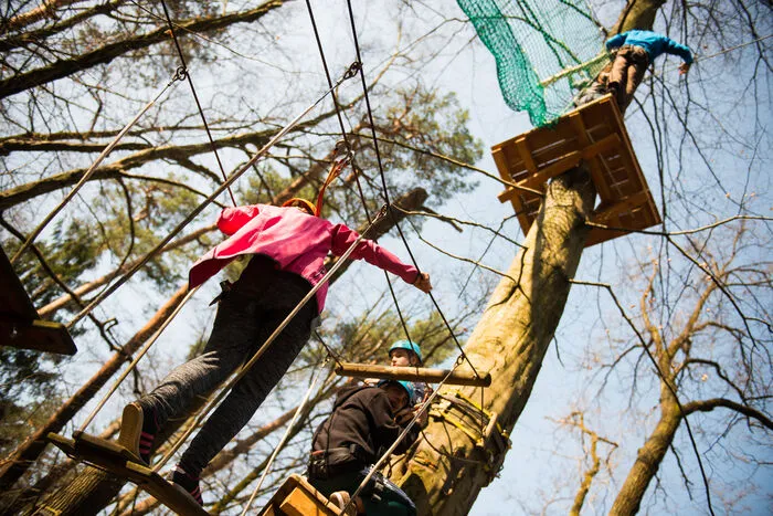 Auf einer Fläche von 8000 Quadratmetern können im WIKI Adventure Park am Hilmteich sieben Parcours unterschiedlicher Schwierigkeitsgrade erkundet werden.