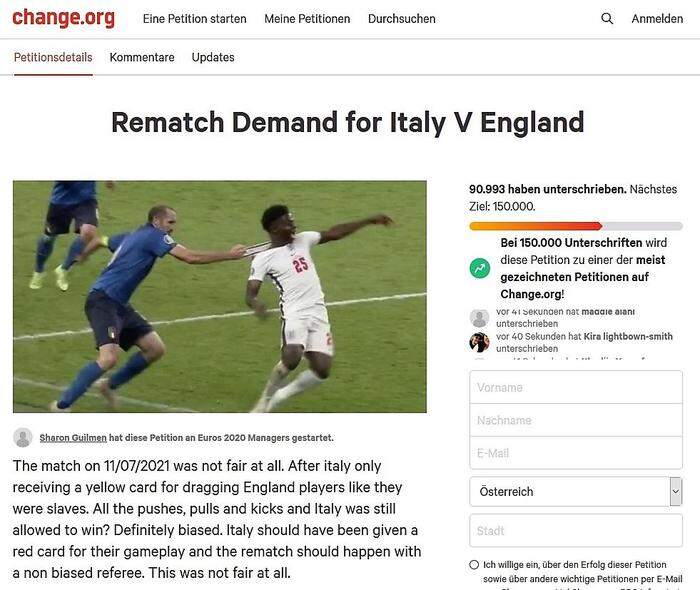 Screenshot der Petition-Plattform