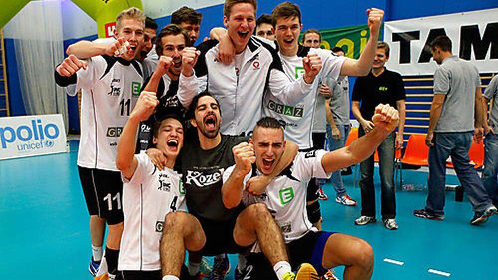 Die Grazer Volleyball-Herren jubelten vor ausverkauftem Haus über den Cuptitel