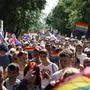 Participants march during the 29th Budapest Pride parade in Budapest, Hungary, Saturday, June 22, 2024. (Robert Hegedus/MTI via AP)