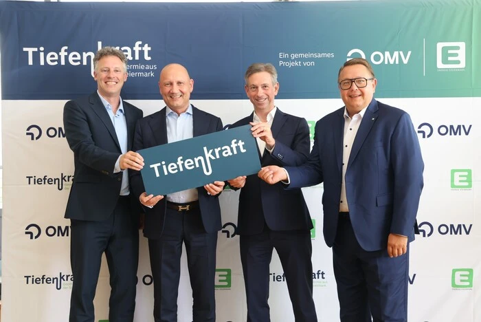 Im Juni präsentierten Florian Sieber und Berislav Gašo seitens der OMV sowie die Energie-Steiermark-Vorstände Werner Ressi und Martin Graf das Projekt (von links)