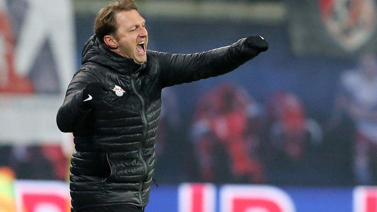 Ralph Hasenhüttl jubelt mit seinen Leipzigern