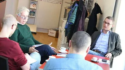 Reinfried Bein (links) und Andreas Besold beim Interview in der Redaktion der „Kleinen Zeitung“