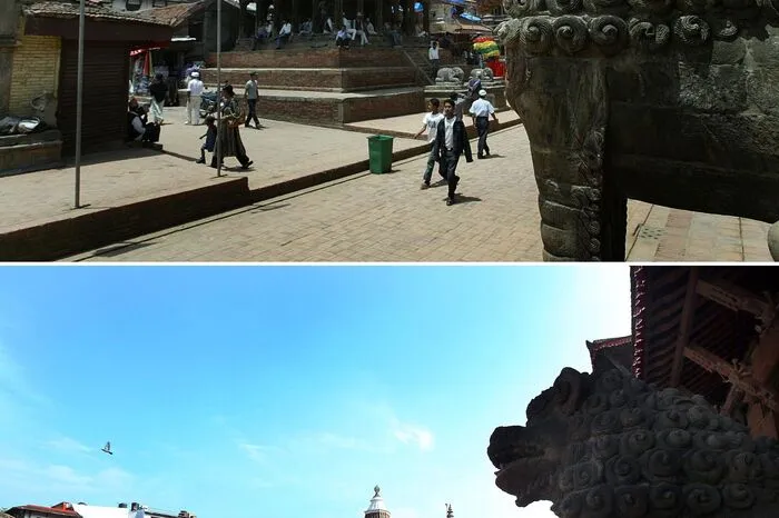 Besonders schwer getroffen wurde der Durbar-Platz im Zentrum Kathmandus. Besonders dramatisch - der berühmte Basantapur-Turm, Zentrum des Platzes, wurde völlig zerstört.