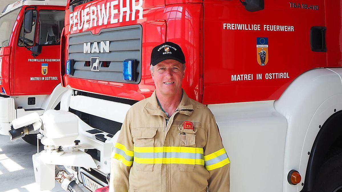 Johann Holzer (57) zeigt bei so gut wie jedem Feuerwehreinsatz in Matrei vollen Einsatz